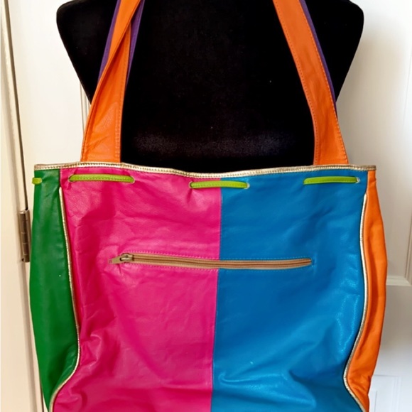 Multicolor Genuine Leather Colorblock Bag - Picture 3 of 3